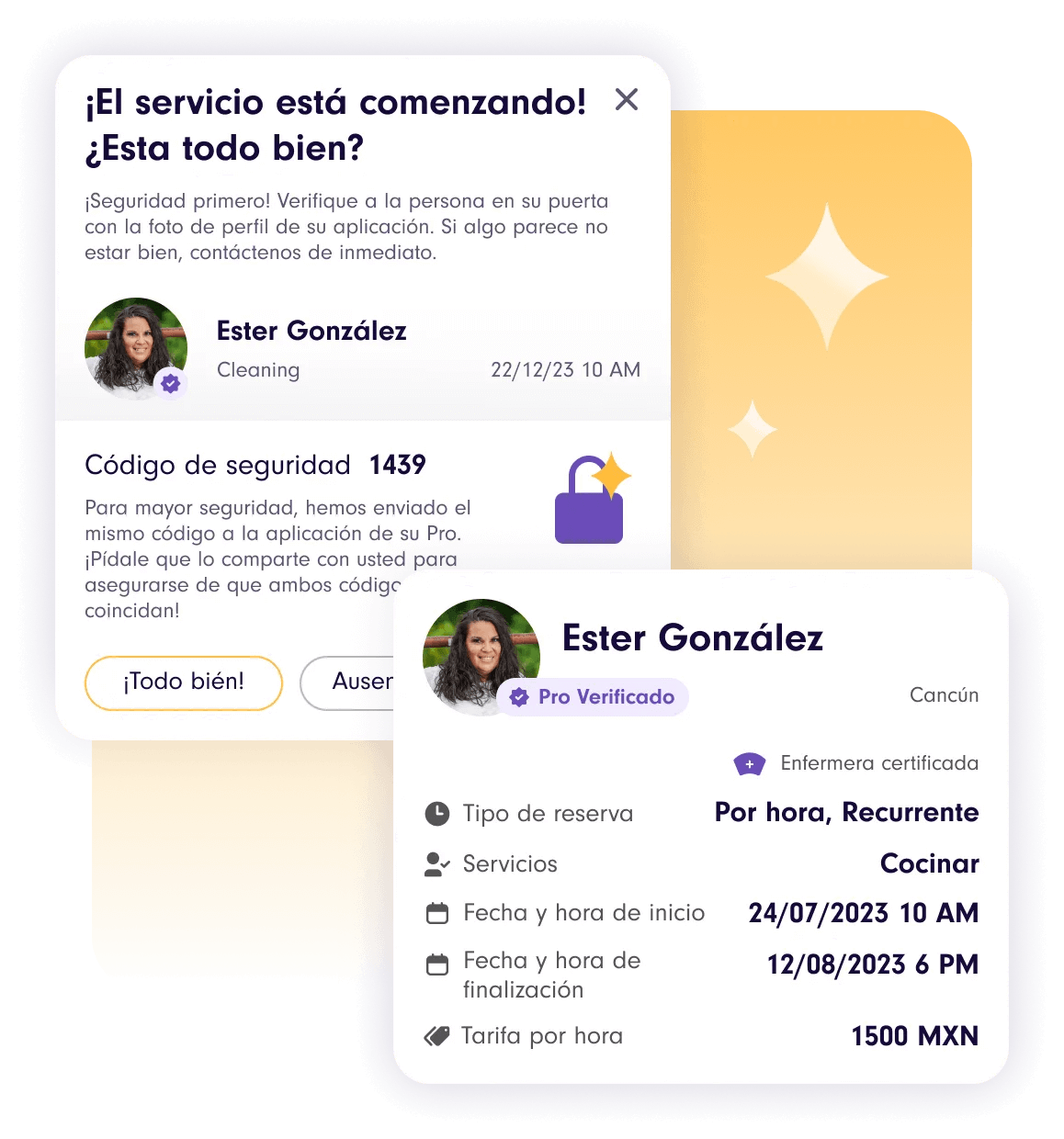 Images of dashboard from the Yazta app with a yellow gradient on the background.
