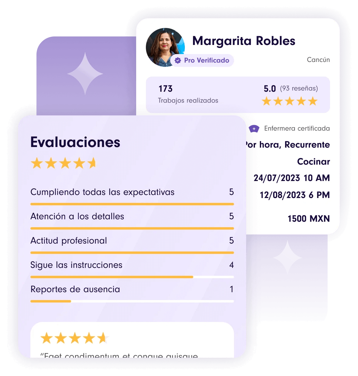 Images of dashboard from the Yazta app with a purple gradient on the background.